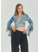 Tied Spanish Sleeve Blue Plus Size Blouse 4624